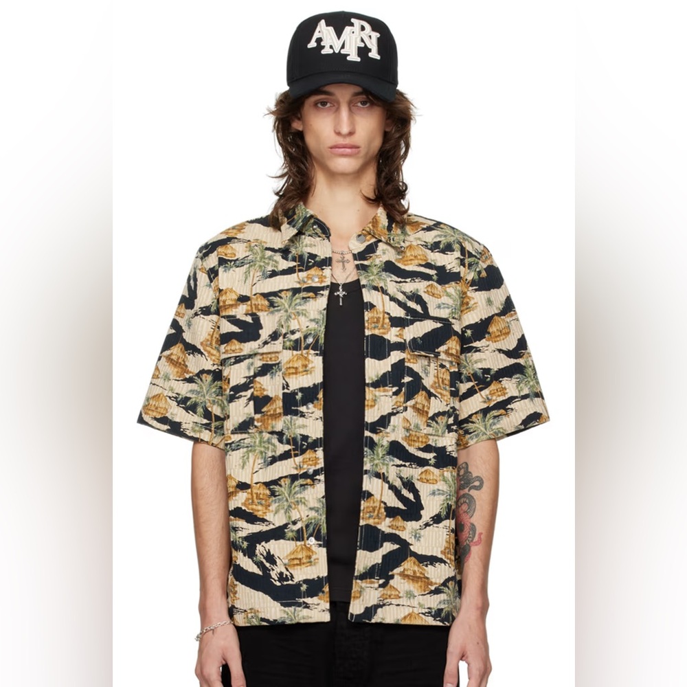 AMIRI Mojave Desert Repeat Palm Denim Shirt